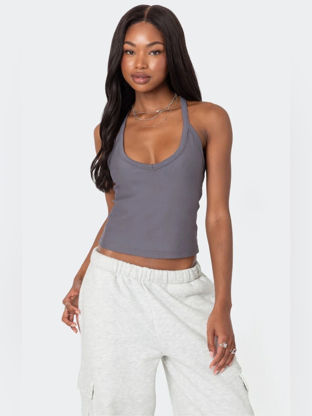 NWOT - Edikted Racer Back Halter Top in Grey - Size S